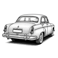 Rear View Stippled Illustration of a Classic White Sedan Automobile isolated on a transparent background png