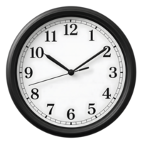 A classic black and white analog clock shows ten after two isolated on transparent background png
