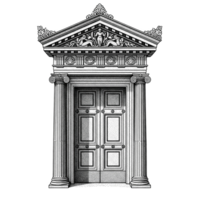 Classical Style Double Doorway with Intricate Pediment and Ionic Columns isolated on a transparent background png