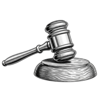 Gavel and Sound Block Grayscale Stipple Illustration isolated on a transparent background judge png