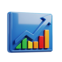 A vibrant 3d graph icon with rising bars and arrow, isolated on transparent background png
