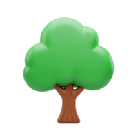Cartoon Green Tree Brown Trunk Simple Design 3 D Render Isolated on a transparent background png
