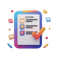 Colorful 3 D Render of Checklist App with Action Items and Checkmarks Isolated on a transparent background png
