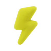 Fluffy Yellow Lightning Bolt Symbol 3 D Render Soft Texture Energy Power Icon Cartoon Style isolated on a transparent background png