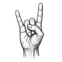 Stippled Illustration of a Hand Forming the Rock On Hand Gesture isolated on a transparent background png