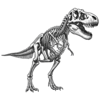 Tyrannosaurus Rex Skeleton Stippled Illustration Grey White Bones Prehistoric Animal Fossil isolated on a transparent background png