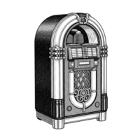 Vintage Black and White Stipple Jukebox Illustration Detailed Retro Music Machine Graphic Design Element isolated on a transparent background png