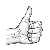 Stylized Hand Giving Thumbs Up Gesture Pink Purple White Dots Black Background isolated on a transparent background png