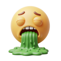 Yellow Emoji Face Vomiting Green Slime 3 D Render Isolated on a transparent background emoticon png