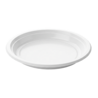 A pristine white plastic plate, isolated on transparent background, awaits its culinary offering png