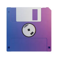 A retro gradient floppy disk, isolated on transparent background, showcasing a blend of blue and purple hues png