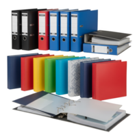 A vibrant collection of colorful ring binders, neatly arranged and isolated on transparent background png