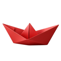 A vibrant red paper boat, isolated on transparent background, ready to sail on imaginary seas png