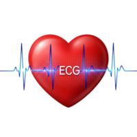 A vibrant red heart with an ecg line tracing its rhythm, isolated on transparent background png