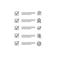 Checklist with checkmarks, shopping bag, award ribbon, document, and gear isolated on transparent background png