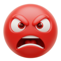 Angry Red Emoticon 3 D Render Furious Expression Cartoon Face isolated on a transparent background png