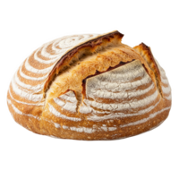 Golden sourdough loaf, dusted with flour and scored, isolated on transparent background png
