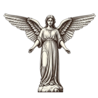 Stippled Engraving Style Angel Figure White Robe Large Wings Standing Serene Pose isolated on a transparent background png