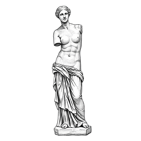 Stippled Engraving Style Venus de Milo Statue White Marble Classical Sculpture isolated on a transparent background png