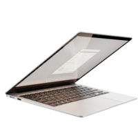 Sleek silver laptop with a partially open screen displaying a form, isolated on transparent background png