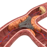 Stent deployment within an artery obstructed by plaque, showing blood flow restoration png