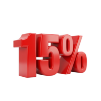 A bold red 15 percent discount isolated on transparent background, symbolizing a significant price reduction png