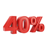 A bold red 40 isolated on transparent background, symbolizing a significant discount or sale png