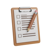 A clipboard with a checklist and a pencil isolated on transparent background png