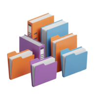 A collection of colorful folders and binders, isolated on transparent background png