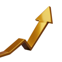 A gleaming golden arrow trends upward, isolated on transparent background png