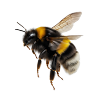 A fuzzy bumblebee, with yellow and black stripes, isolated on transparent background png