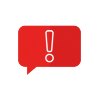 A red speech bubble with a white exclamation point isolated on transparent background png