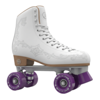 Ornate white roller skate with purple wheels, isolated on transparent background png
