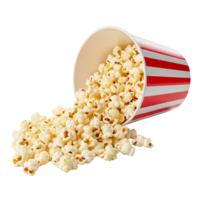 Popcorn spilling from a red and white striped bucket isolated on transparent background png