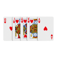 Royal flush of hearts playing cards isolated on transparent background png