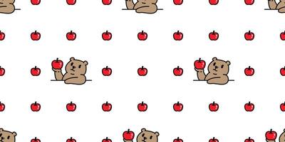 bear seamless pattern polar bear apple fruit cartoon doodle teddy tile background gift wrapping paper repeat wallpaper scarf isolated illustration design vector