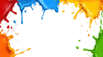 Colorful splashes of paint create a vibrant border on a white background for creative designs png