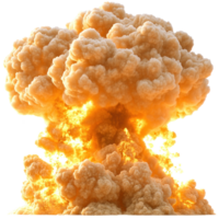 Explosion in a cloudy sky creating a fiery orange and yellow mushroom cloud png