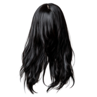 Long black wavy hair with natural texture isolated on white background for styling and fashion use png