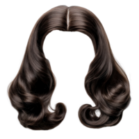 Long flowing brown hair with soft curls styled elegantly on a simple isolated background png