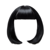 Elegant black bob hairstyle with straight fringe isolated on a white background for styling inspiration png
