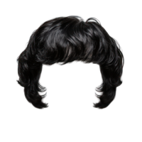 Classic black wig with voluminous curls for unique styling and costume purposes png