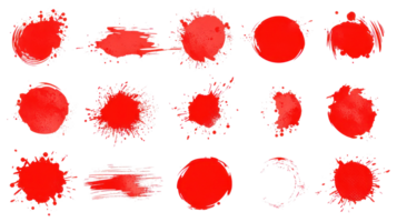 Various red paint splashes and strokes arranged in a creative layout png