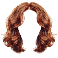 Curly auburn hairstyle with flowing waves perfect for various looks and occasions png