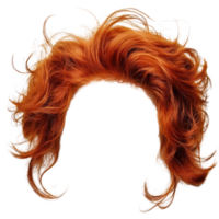 Bright red curly wig with voluminous style for creative costumes and theatrical performances png
