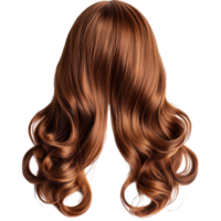Long wavy brown hair wig isolated on a white background with a natural appearance and shiny texture png