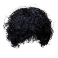 Curly black wig with volume isolated on a white background for costume and fashion use png