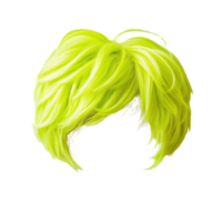 Bright lime green wig with tousled layers designed for bold fashion statements and creative styling options png