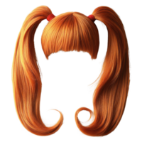 Bright orange hairstyle with playful pigtails and straight bangs for a fun and lively look png