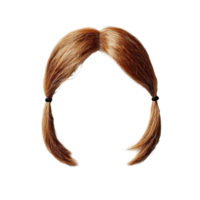 Brown hair in pigtails with elastic bands, isolated on a white background for creative use png